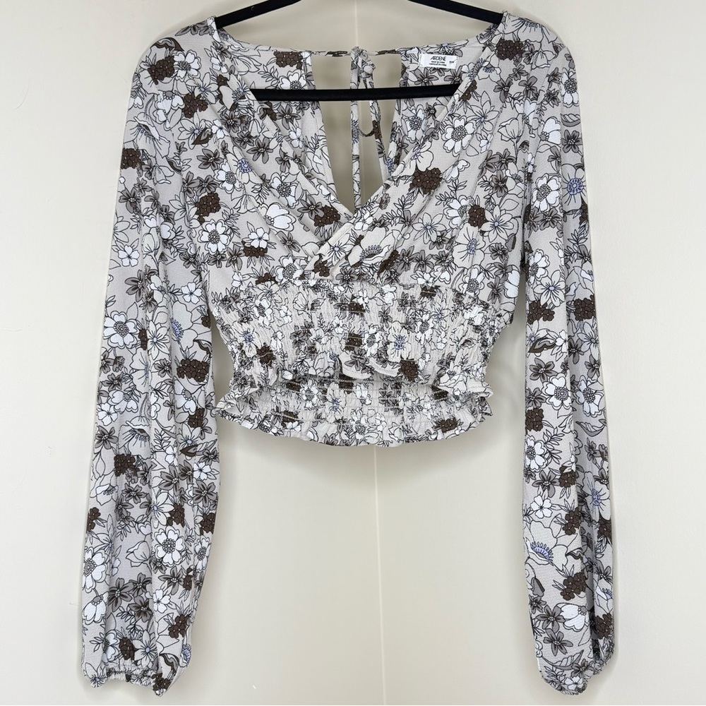 Floral Chiffon Wrap Blouse | Light & Flowy Tie-Back V-Neck Top Elastic Waist